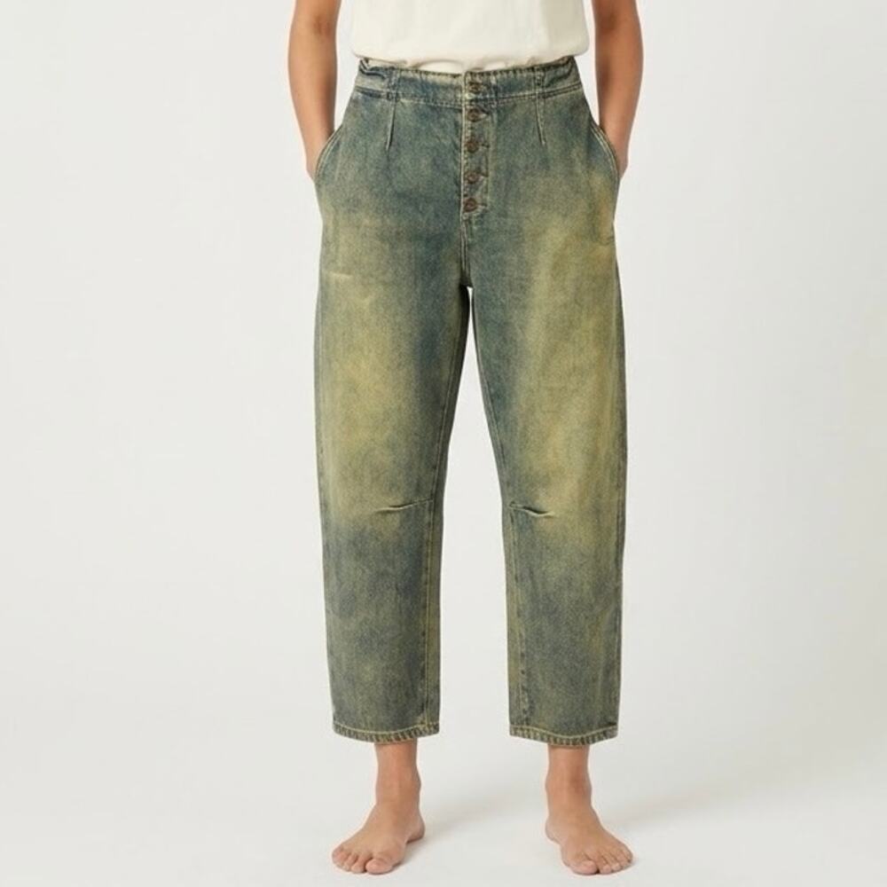 Oli & Hali Mineral Wash Barrel Jeans Cropped Button Fly High Rise Denim Size XL